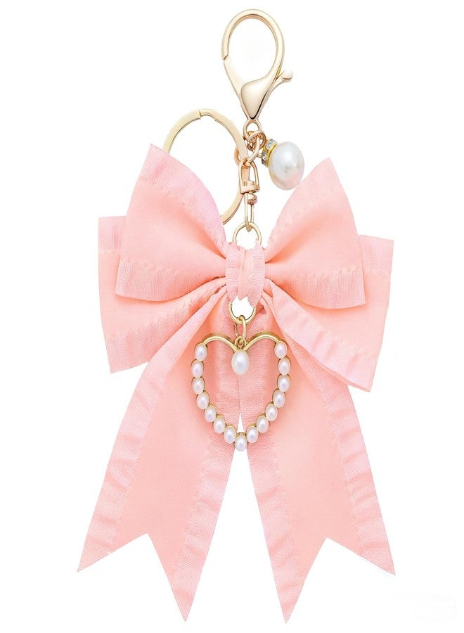 Clofiak Bow Purse Charms, Cute Bow Backpack Keychains for Women, Pearl Wristlet Keychain(Light pink) - Image 1